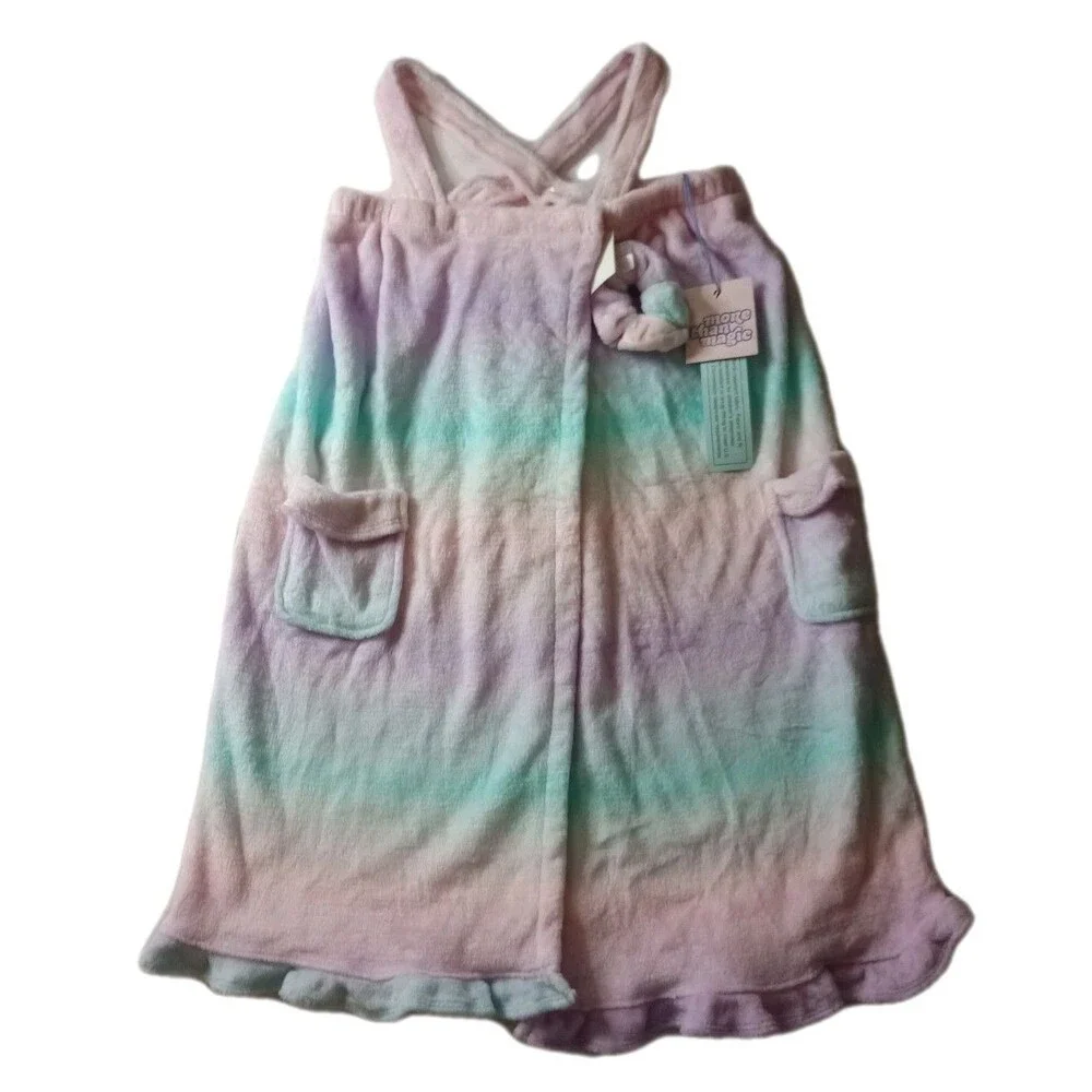 NWT More Than Magic Pastel Spa/Swim Wrap Robe w/Scrunchie - L/XL Girls Youth